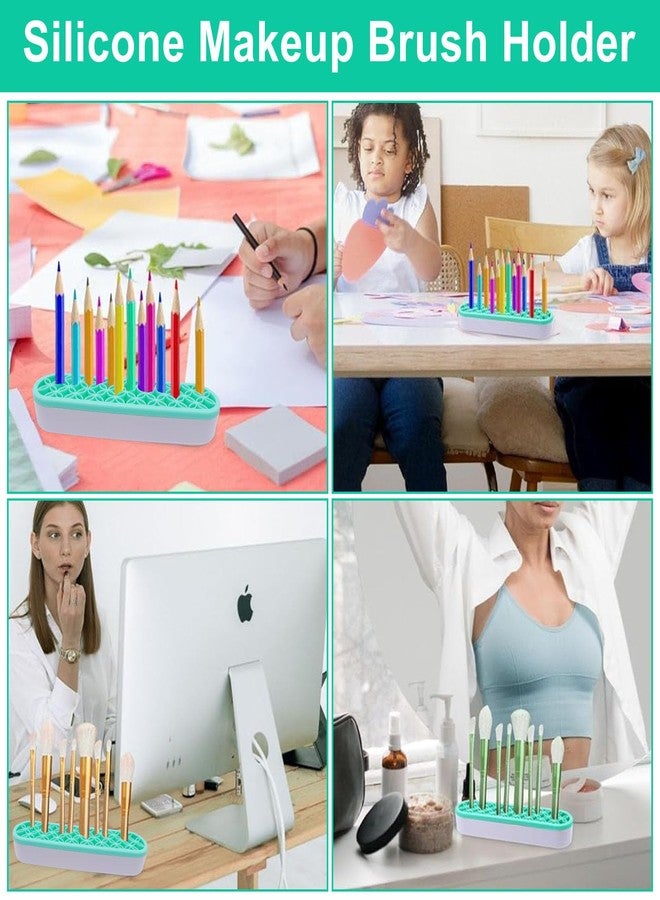 GDFYMI 1Pcs Makeup Brushes Holder Silicone Make Up Brush Holder Stand Makeup Vanity Brush Holders for Painting Pen Brushes Nail Clippers Drill Pens Ruler Sewing Craft Tools (Green) - Image 5
