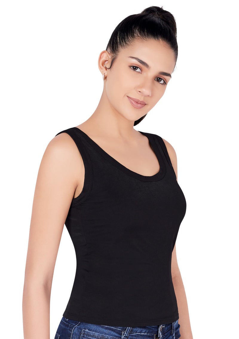PLUMBURY Women's Padded Camisole Tank Top with Built-in Shelf Bra & Moulded Cups | Relaxed Fit | Black, Size S - Image 5