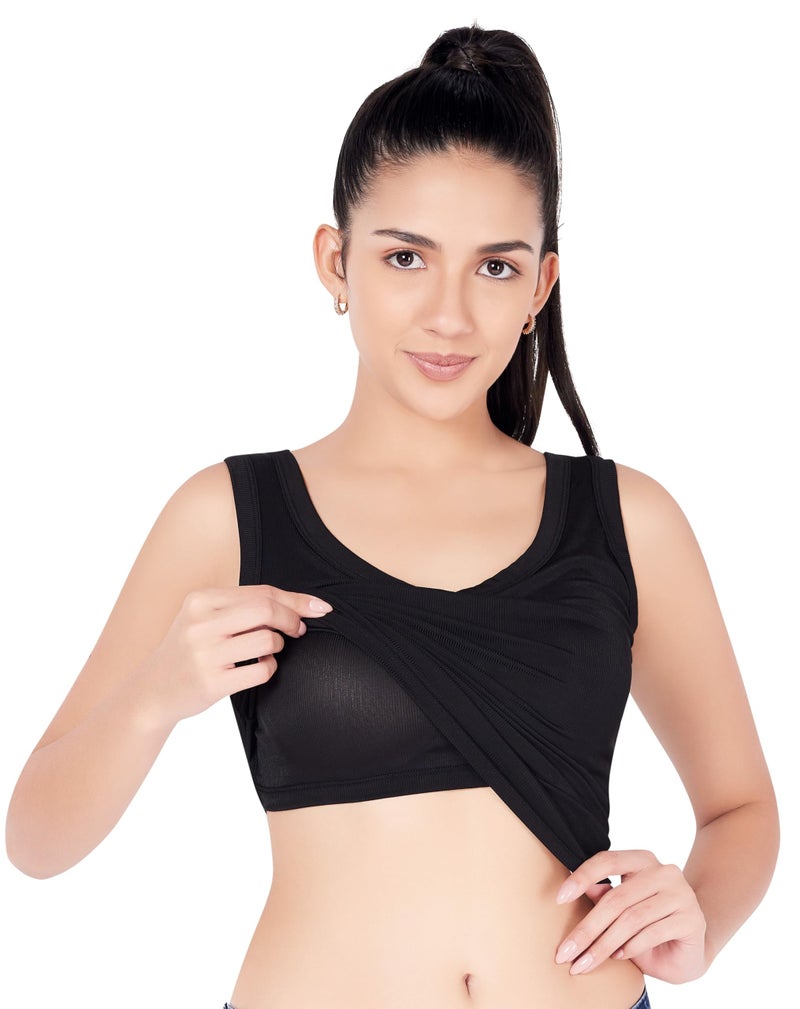 PLUMBURY Women's Padded Camisole Tank Top with Built-in Shelf Bra & Moulded Cups | Relaxed Fit | Black, Size S - Image 1