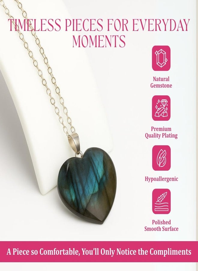 GEMPIRES NATURE’S TREASURE Store Gempires Labradorite Heart Pendant Necklace Genuine Crystal Silver Plated Uniex Jewelry - Image 5