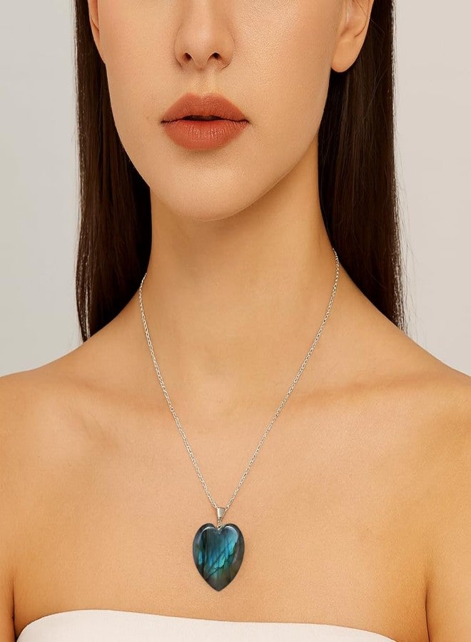 GEMPIRES NATURE’S TREASURE Store Gempires Labradorite Heart Pendant Necklace Genuine Crystal Silver Plated Uniex Jewelry - Image 2