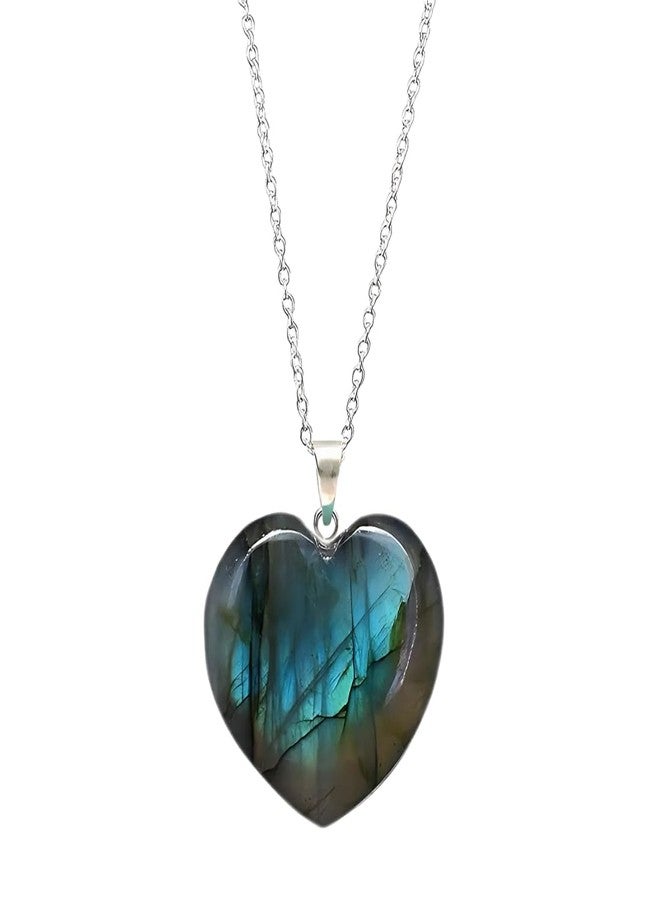 GEMPIRES NATURE’S TREASURE Store Gempires Labradorite Heart Pendant Necklace Genuine Crystal Silver Plated Uniex Jewelry - Image 1