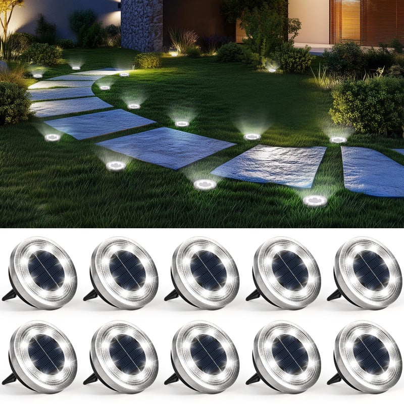 SOLPEX 10 Pack Solar Ground Lights Outdoor Waterproof, Solar Powered Pathway Lights, Landscape Lighting for Garden Walkway Driveway Backyard Decor (Cool White) - Image 1
