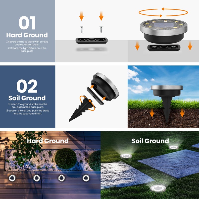 SOLPEX 10 Pack Solar Ground Lights Outdoor Waterproof, Solar Powered Pathway Lights, Landscape Lighting for Garden Walkway Driveway Backyard Decor (Cool White) - Image 4