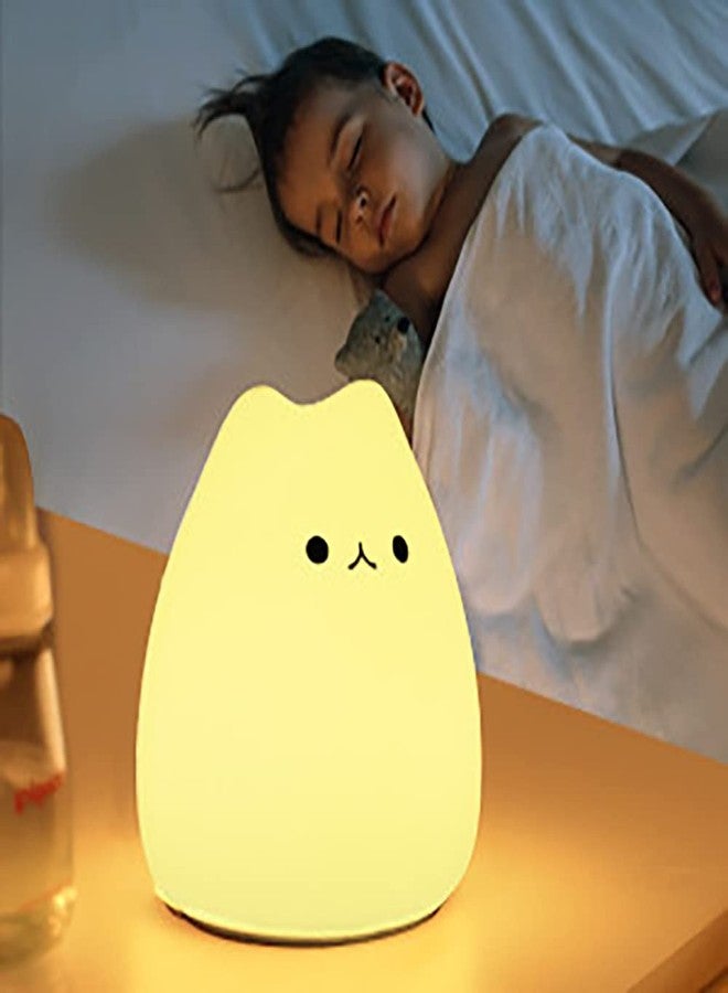 GLOWSERIES مصباح ليلي على شكل قطة من سلسلة GLOWSERIES للأطفال، مصباح ليلي على شكل قطة، مصباح سيليكون لطيف بسبعة ألوان، ديكور غرفة، قابل لإعادة الشحن عبر منفذ USB، مصباح قطة سيليكون لطيف متعدد الألوان بتقنية LED، هدايا للأطفال الرضع والأطفال والفتيات المراهقات - Image 2