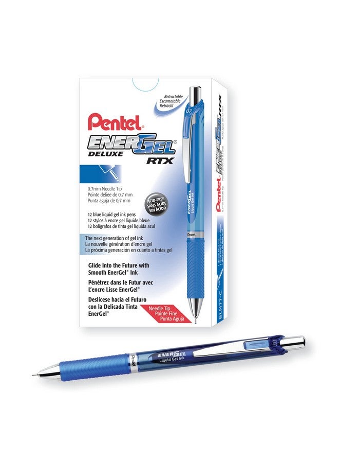 Pentel ® Energel™ Deluxe Rtx Retractable Pens, Needle Point, 0.7 Mm, Blue Barrel, Blue Ink, Pack Of 12 Pens - Image 1