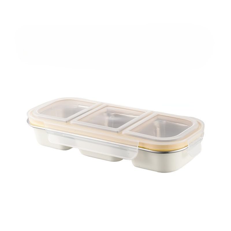 aDai 3 Compartment Stainless Steel Insulated Rectangle Lunch Box, Light Weight Tiffin for School Kids and Adults for on-The-go Meals | Sealed with Silicon Ring with Safety Lock (White) - Image 1