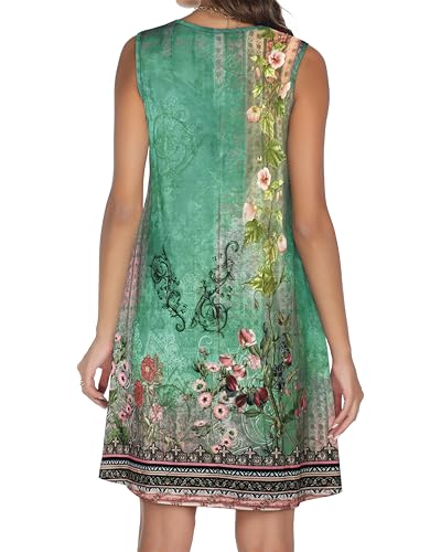 elescat Summer Dresses for Women Casual Sleeveless Sundress Floral Loose Fit Beach Cover Up with Pocket（Dark Sea Green, S - Image 5