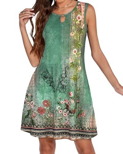elescat Summer Dresses for Women Casual Sleeveless Sundress Floral Loose Fit Beach Cover Up with Pocket（Dark Sea Green, S - Image 3