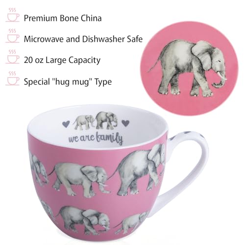 MFoffice Premium 20 oz Bone China Elephant Hug Mug – Cute Elephant Design for Coffee & Tea, Ideal Holiday, Birthday, and Christmas Gift for Family and Friend, Designed in England by Harvest Green Studio - Image 4