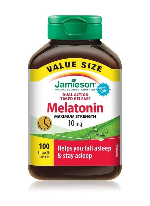Jamieson Melatonin 10 mg Maximum Strength Dual Action Timed Release Value Size, Gluten-Free , 100 Count