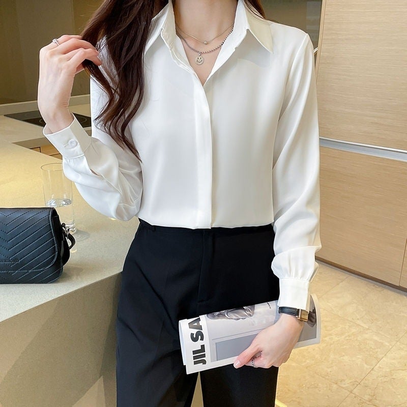 Spring New White Shirt Female Professional Blue Long Sleeve Chiffon Interview Dress Shirt Work Clothes Loose Top Summer - Image 2