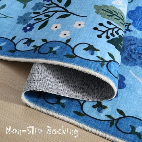 Rugcomf Runner Rug for Hallways Kitchen Rug Non Slip 2'x 6' Washable Runner Rugs with Rubber Backing Soft Floral Carpet Runner for Hallways, Kitchen, Laundry, Bedroom, Bathroom(Blue) - Image 3