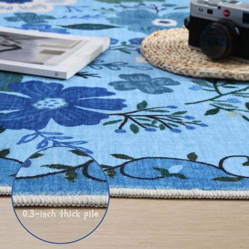 Rugcomf Runner Rug for Hallways Kitchen Rug Non Slip 2'x 6' Washable Runner Rugs with Rubber Backing Soft Floral Carpet Runner for Hallways, Kitchen, Laundry, Bedroom, Bathroom(Blue) - Image 4