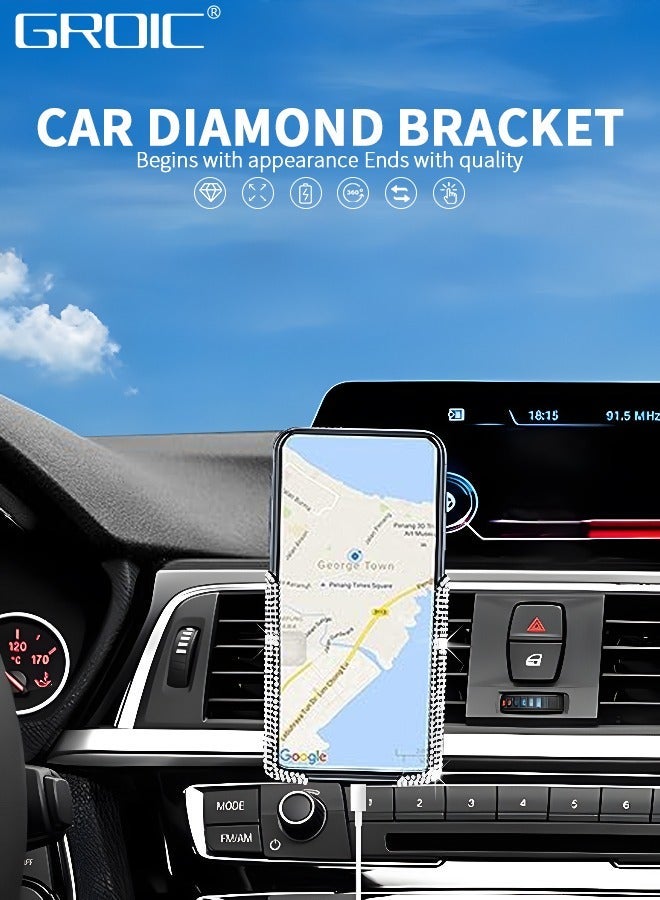 GROIC Bling Car Phone Holder,Car Cell Mount,Universal Mount for Air Vent,Crystal Stand Holder Accessories  - Image 2