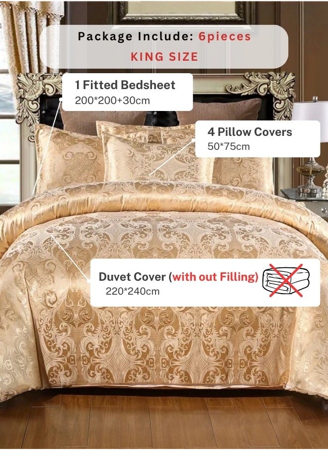 Satin Jacquard King size 6 piece duvet cover set, golden bohemia style bedding set. - pzsku/Z475D146C3524D687FA9DZ/45/_/1727938819/1973d42e-6740-4817-a96d-6fbe4a43a65a