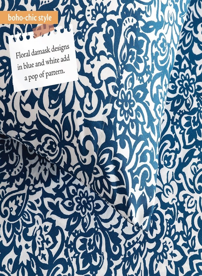 Indigo Ink إنديجو إنك - طقم ملاءات كامل الحجم، 4 قطع بنمط دمشقي زهري بوهيمي، ناعم ومقاوم للتجاعيد (مجموعة ميدالية معقودة، أزرق داكن) - Image 3