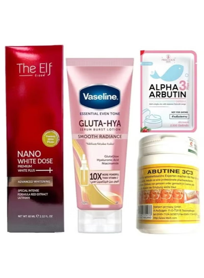 The Elf Whitening Set Nano White Dose Serum ,GLUTA-HYA Smooth Radiance & Alpha Arbutin and Abutine 3C3