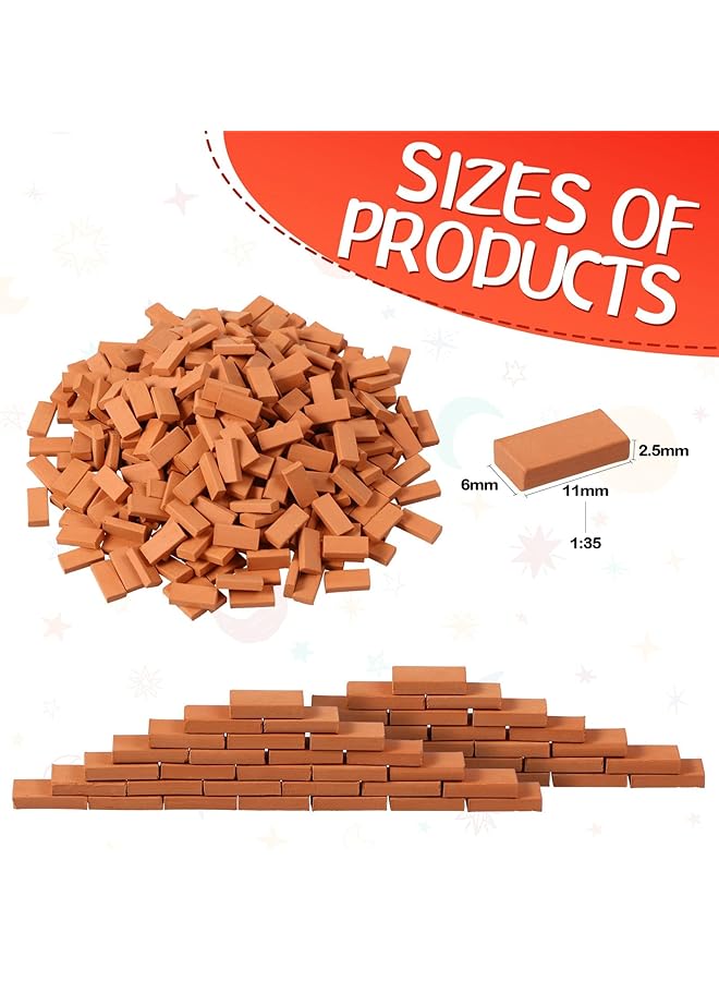 إكسفور 200 قطعة من الطوب الصغير، طوب صغير للمناظر الطبيعية، طوب مصغر أحمر، نموذج جدار من الطوب، طوب صغير للحرف اليدوية، طوب مزيف واقعي، كتل صغيرة لبيت الدمية، ملحقات حديقة صغيرة بمقياس 1/35 - Image 2