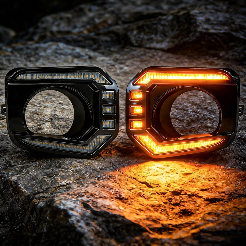 SINYATO INDUST LED DRL Lights Assemblies for 2016â€“2023 Toyota Tacoma Limited/SR/SR5/Trail Edition, DRL with Dynamic Startup Animation & Flowing Amber Turn Signal, Front Bumper, 1 Pairï¼ˆSmokedï¼‰ - Image 1