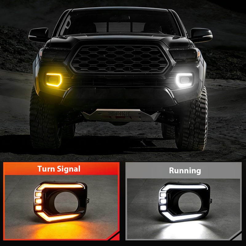 SINYATO INDUST LED DRL Lights Assemblies for 2016â€“2023 Toyota Tacoma Limited/SR/SR5/Trail Edition, DRL with Dynamic Startup Animation & Flowing Amber Turn Signal, Front Bumper, 1 Pairï¼ˆSmokedï¼‰ - Image 3