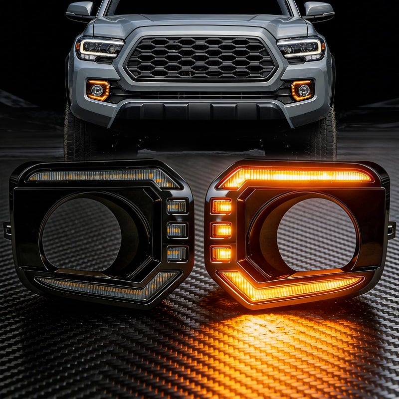 SINYATO INDUST LED DRL Lights Assemblies for 2016â€“2023 Toyota Tacoma Limited/SR/SR5/Trail Edition, DRL with Dynamic Startup Animation & Flowing Amber Turn Signal, Front Bumper, 1 Pairï¼ˆSmokedï¼‰ - Image 2