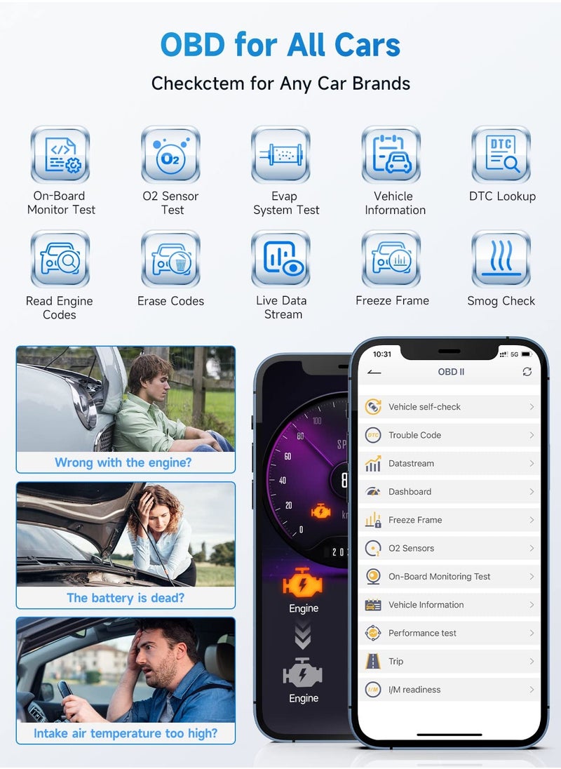 SYOSI - OBD2 Scanner Bluetooth for BMW Full System Code Reader Scan Tool with Battery Registration Tool Service EPB CBS ETC ABS Airbag Powerful Diagnostic Tool for All Cars for iPhone iPad and Android - Image 1