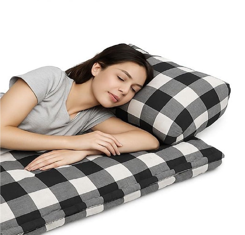 IMSMARTMART Cotton Floor Box Mattress, 5-Inch Thick, Black and White Buffalo Check Pattern, Foldable, Single Size (36X72X5 Inches, Single Bed Matteress) - Image 5