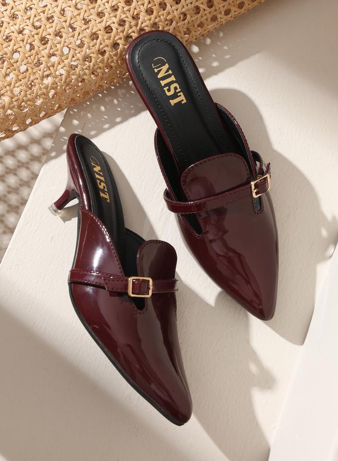 GNIST Buckle Detail Pointed Toe Kitten Heel Mules - Image 5