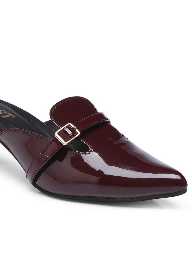 GNIST Buckle Detail Pointed Toe Kitten Heel Mules - Image 3