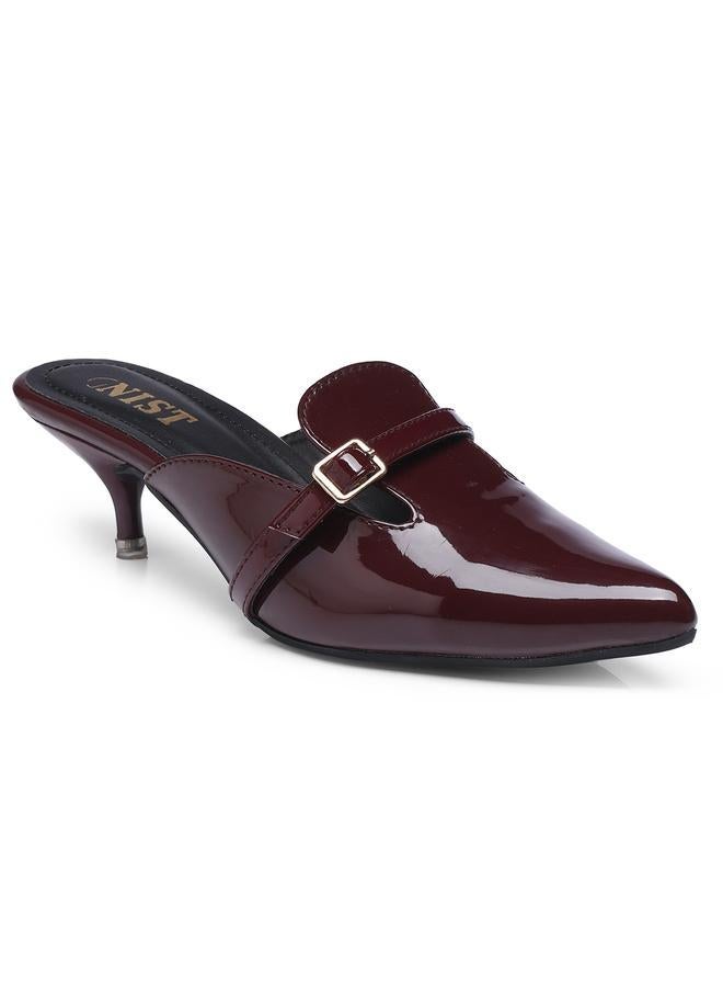 GNIST Buckle Detail Pointed Toe Kitten Heel Mules - Image 2