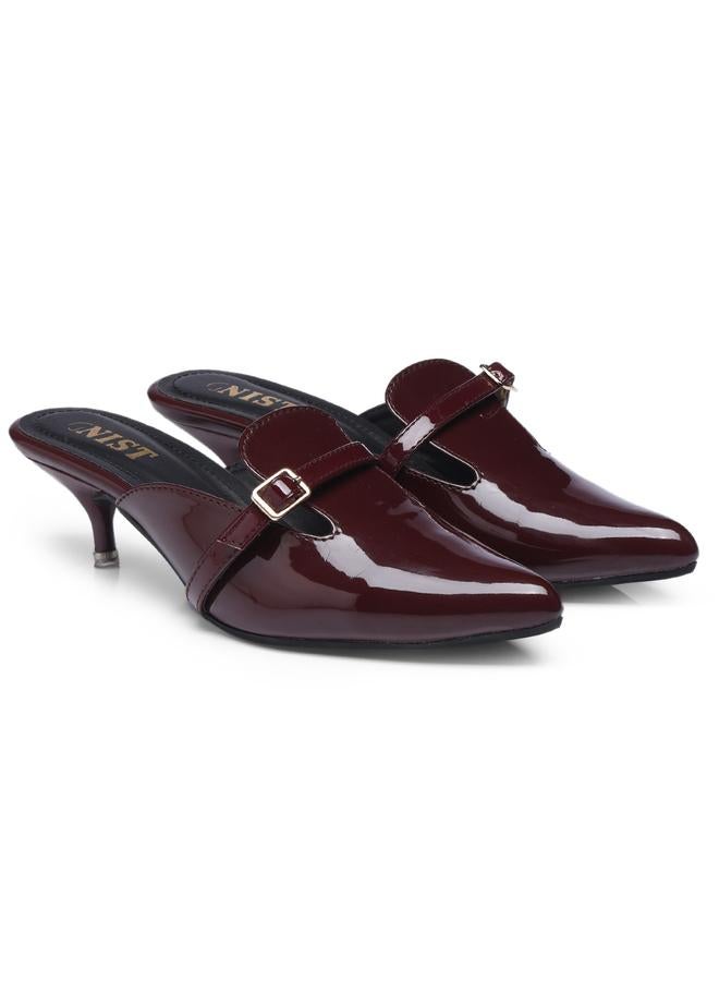 GNIST Buckle Detail Pointed Toe Kitten Heel Mules - Image 4