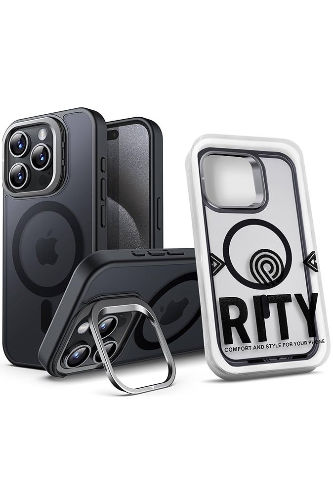 ريتي غطاء ايفون 16 برو ماكس – حامل خفي، دعم MagSafe، تصميم مطفي مضاد للبصمات، مغناطيس N52 قوي - Image 1