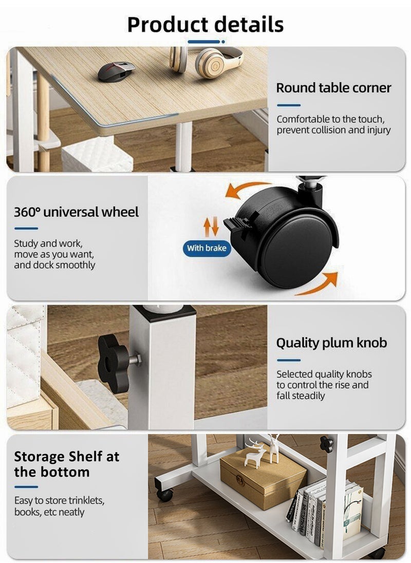 DBLEW - Adjustable Laptop Desk Office Home Computer End Table For Bedroom Living Room Writing Study Gaming Bed Sofa Side Stand with Bottom Storage Shelf Rack Overbed Couch Snack Lazy Rolling Table 60x40cm - Image 1