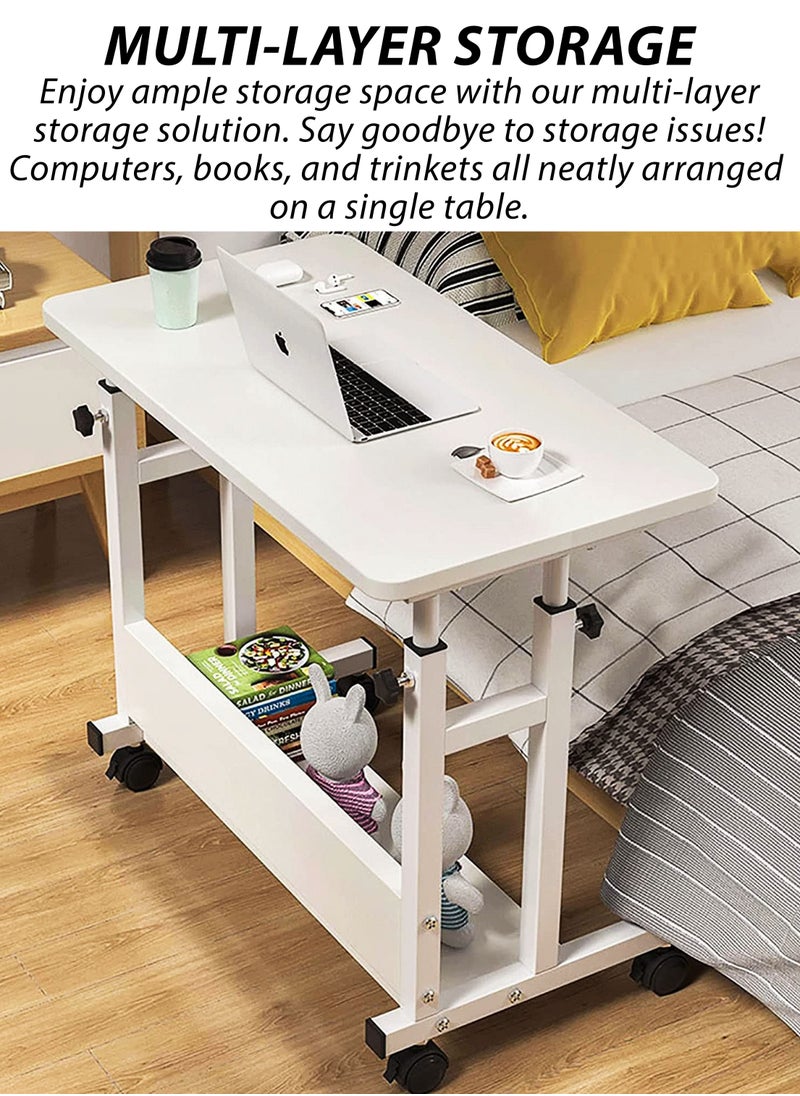 DBLEW - Adjustable Laptop Desk Office Home Computer End Table For Bedroom Living Room Writing Study Gaming Bed Sofa Side Stand with Bottom Storage Shelf Rack Overbed Couch Snack Lazy Rolling Table 60x40cm - Image 1