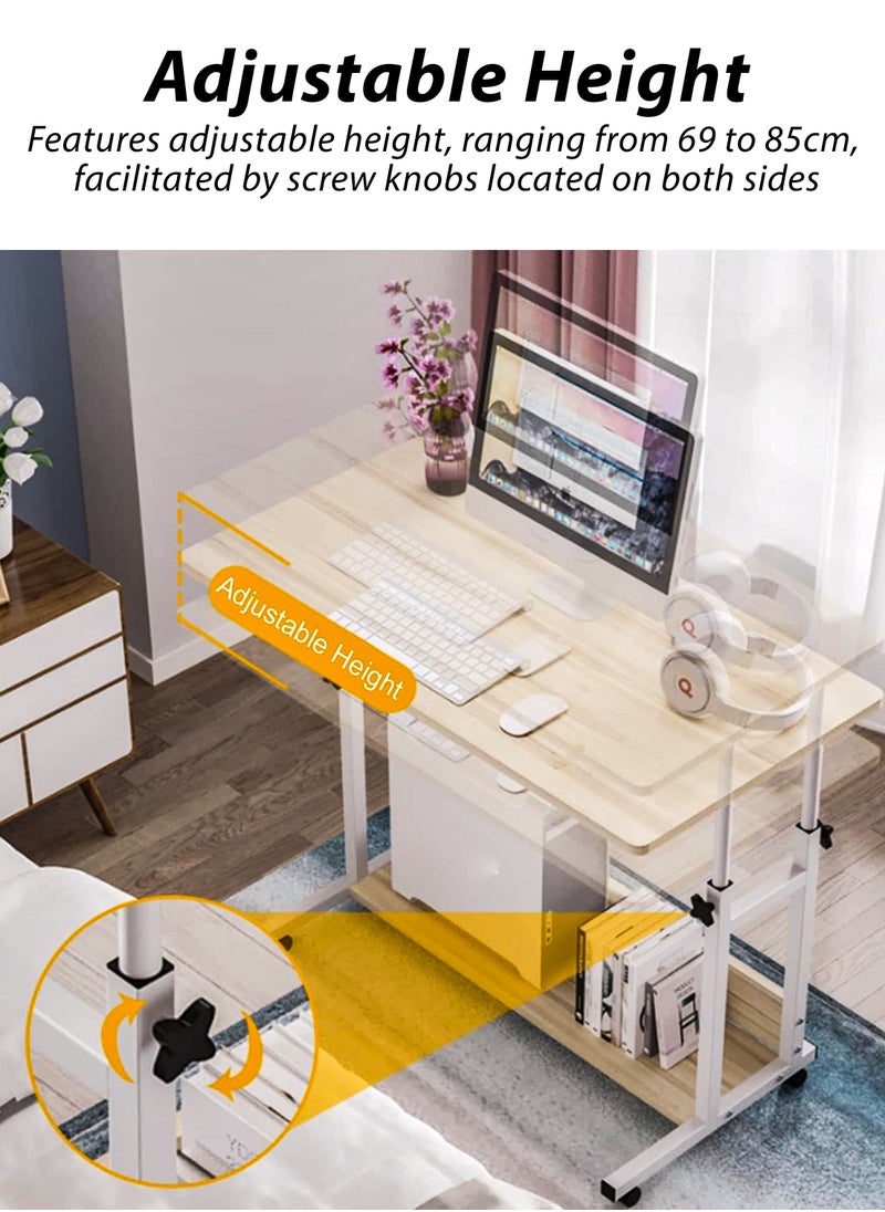 DBLEW - Adjustable Laptop Desk Office Home Computer End Table For Bedroom Living Room Writing Study Gaming Bed Sofa Side Stand with Bottom Storage Shelf Rack Overbed Couch Snack Lazy Rolling Table 60x40cm - Image 1