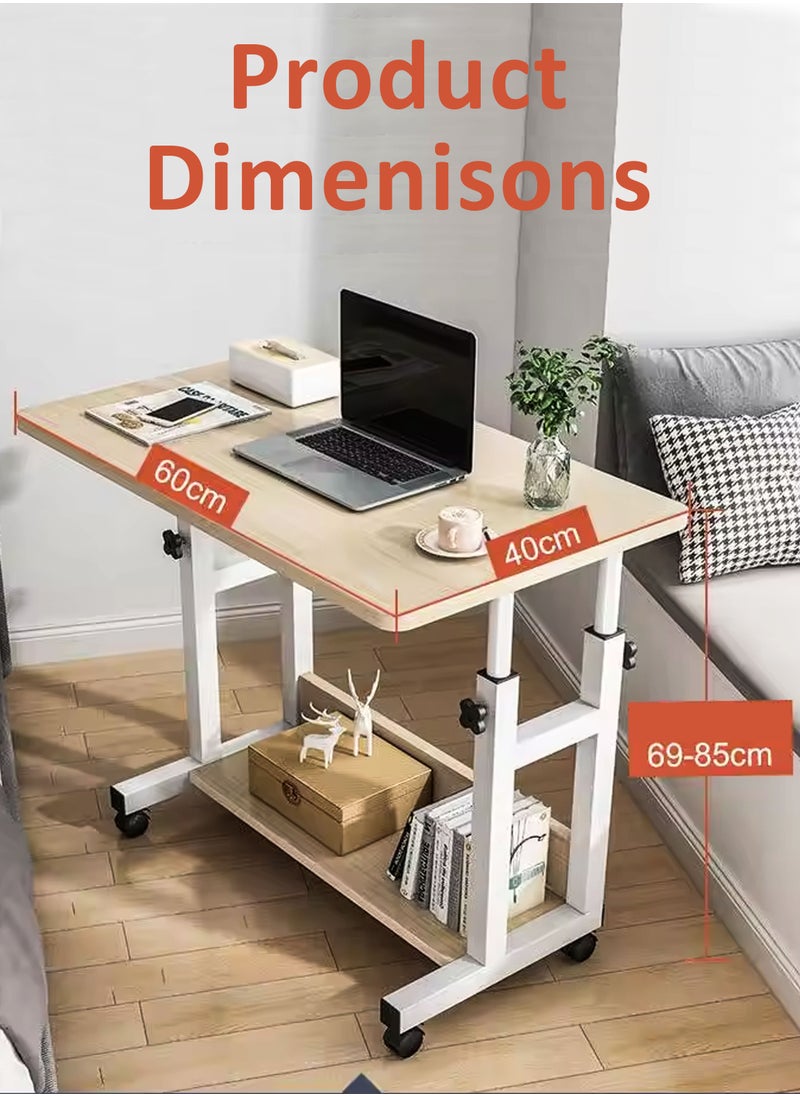 DBLEW - Adjustable Laptop Desk Office Home Computer End Table For Bedroom Living Room Writing Study Gaming Bed Sofa Side Stand with Bottom Storage Shelf Rack Overbed Couch Snack Lazy Rolling Table 60x40cm - Image 1