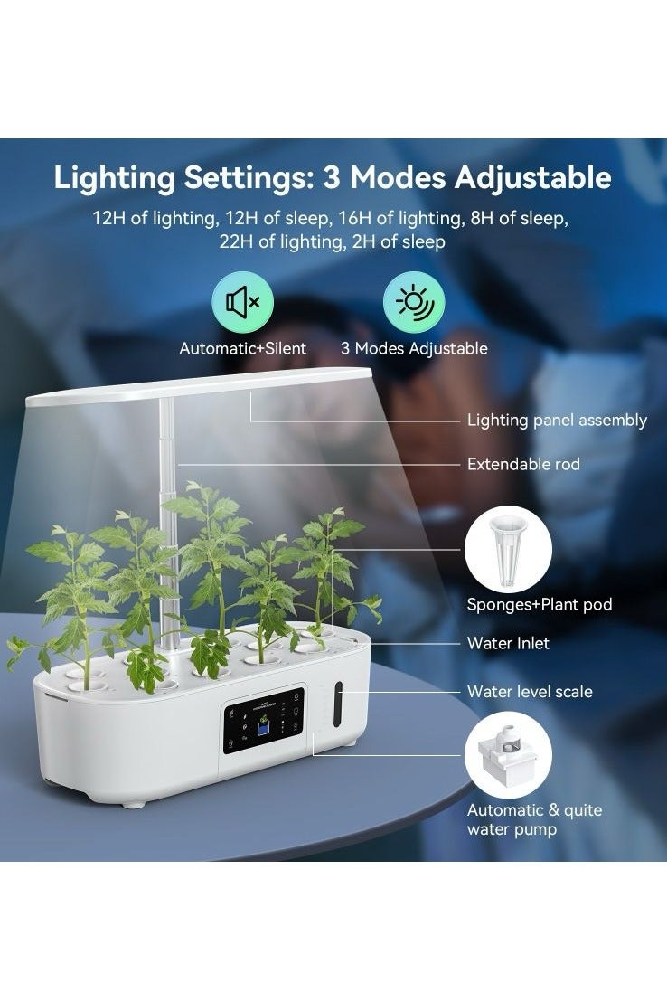 هايدرو إير مجموعة حديقة مائية داخلية ذكية مع ضوء نمو LED - ري تلقائي ومضخة صامتة، 3 أوضاع إضاءة، ارتفاع قابل للتعديل - مثالية للأعشاب والخضروات والزراعة المنزلية  - Image 2