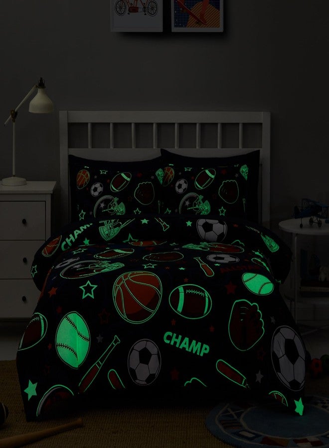 Kaleido Space Full Kids Comforter Set - 7 Pieces Full Bedding Sets for Boys Teen, Glow in The Dark Sports Ball Games Bed in A Bag with Sheets - Image 2