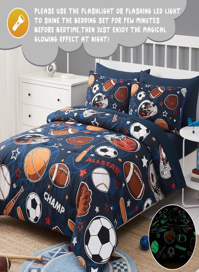 Kaleido Space Full Kids Comforter Set - 7 Pieces Full Bedding Sets for Boys Teen, Glow in The Dark Sports Ball Games Bed in A Bag with Sheets - Image 3