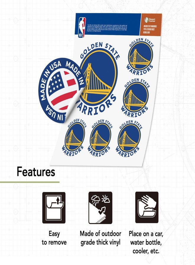Desert Cactus Golden State Warriors Sticker NBA Officially Licensed Vinyl Decal Laptop Water Bottle Car Scrapbook Sheet (Type 3 Global) - Image 4