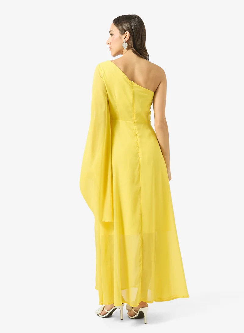 Ginger One Shoulder Pleat Detail A Line Dress