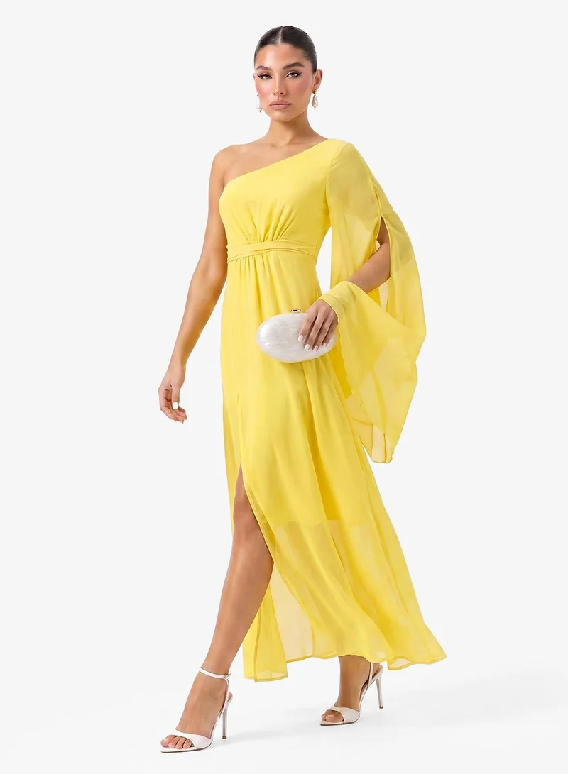 Ginger One Shoulder Pleat Detail A Line Dress
