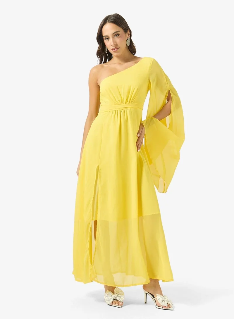 Ginger One Shoulder Pleat Detail A Line Dress