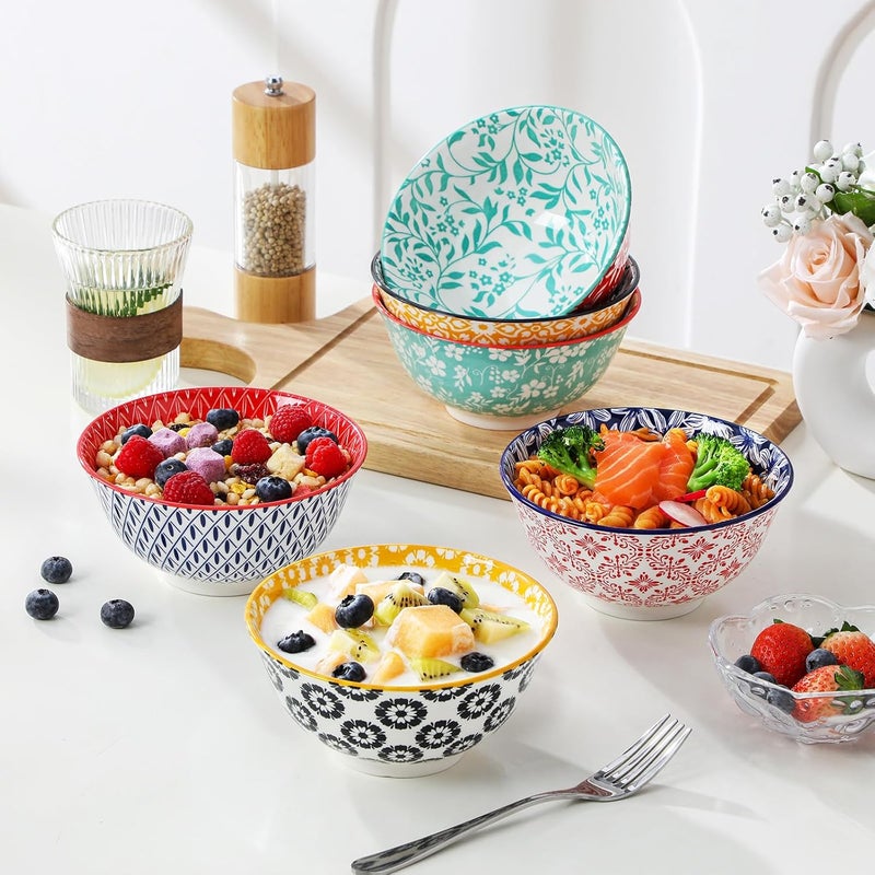 vancasso SELENE 24 oz Cereal Bowls set of 6, Ceramic Soup Bowls for Kitchen, Dishwasher & Microwave Oven Safe- for Cereal, Soup, Pasta, Salad, Vivid Floral Design Bowl Set - Image 5