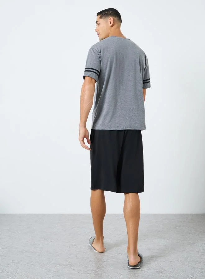 Styli Relaxed Fit Striped T-Shirt and Shorts Pyjama Set