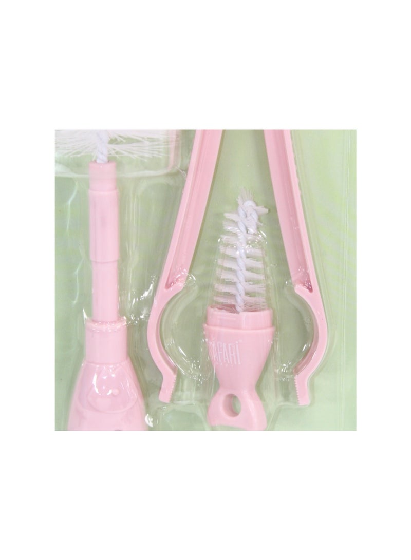 Safari Baby Bottle & Nipple Cleaning Brush Set with Tongs - Pink - Image 4
