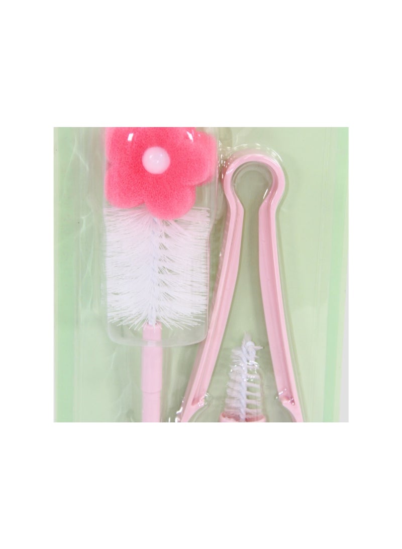 Safari Baby Bottle & Nipple Cleaning Brush Set with Tongs - Pink - Image 3
