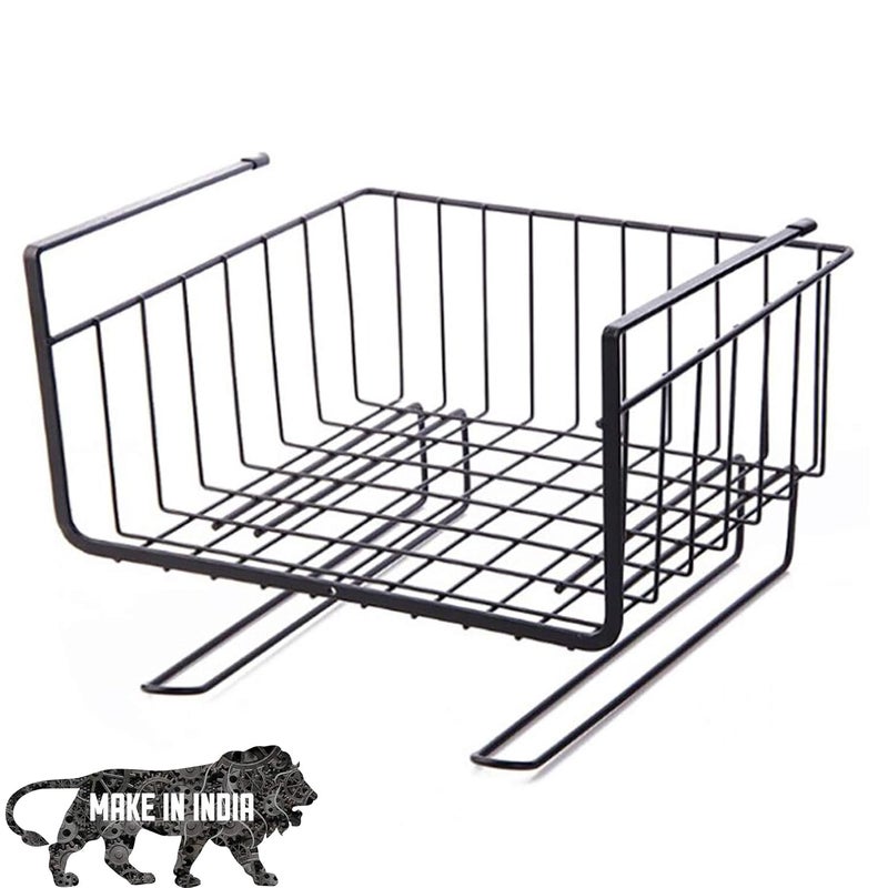 MEZON Metal Multipurpose Under Shelf Hanging Basket Hanger For Kitchen Bathroom Office Cupboard Cabinet Storage Organization BlackWhite - Image 1
