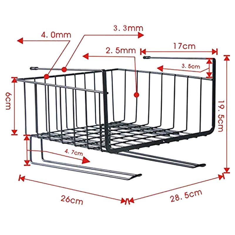 MEZON Metal Multipurpose Under Shelf Hanging Basket Hanger For Kitchen Bathroom Office Cupboard Cabinet Storage Organization BlackWhite - Image 2